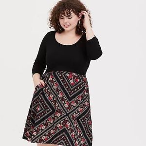 Torrid Mini Challis and Knit Skater Dress 1X